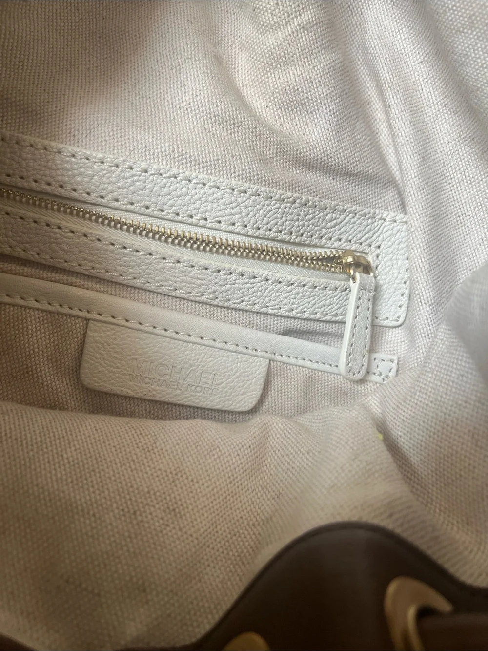 *PROJECT BAG** MICHAEL Michael Kors White and Brown Leather Shoulder Tote.